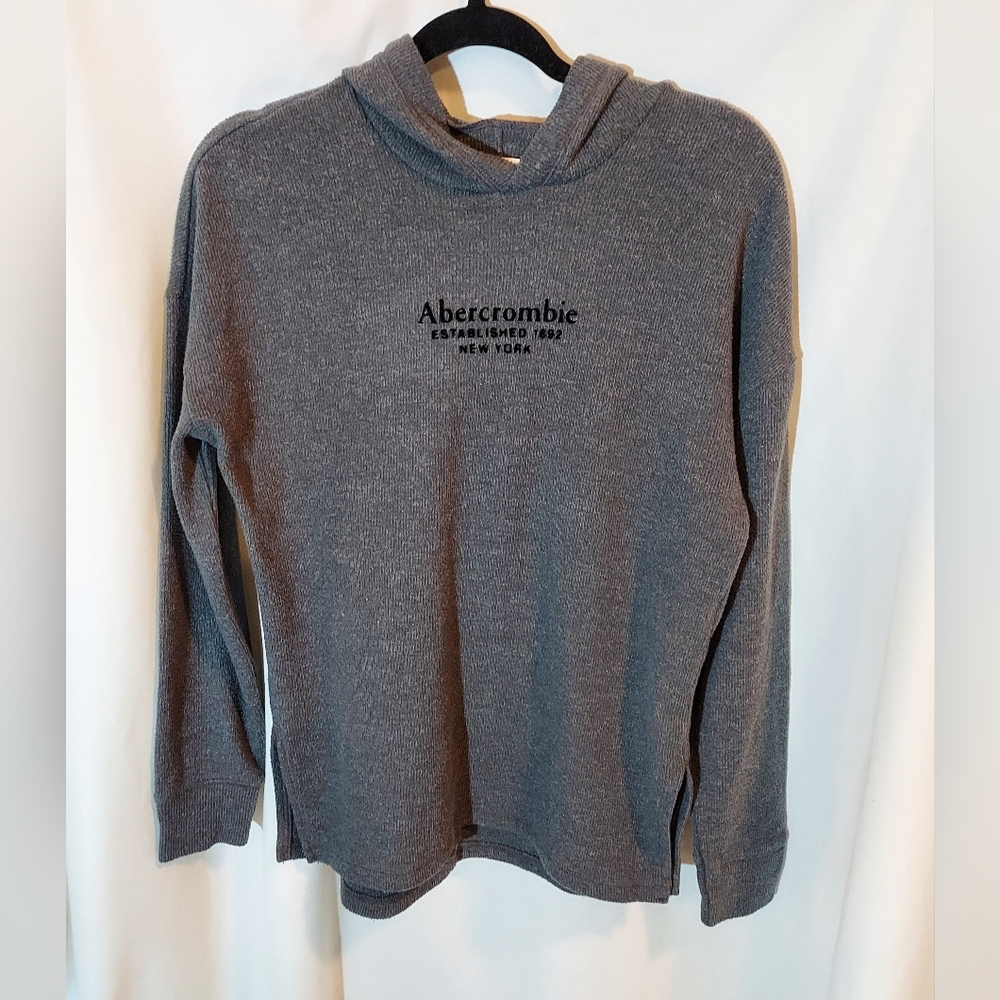 Abercrombie & Fitch Soft Cozy Rib Knit Charcoal Hoodie Sweater